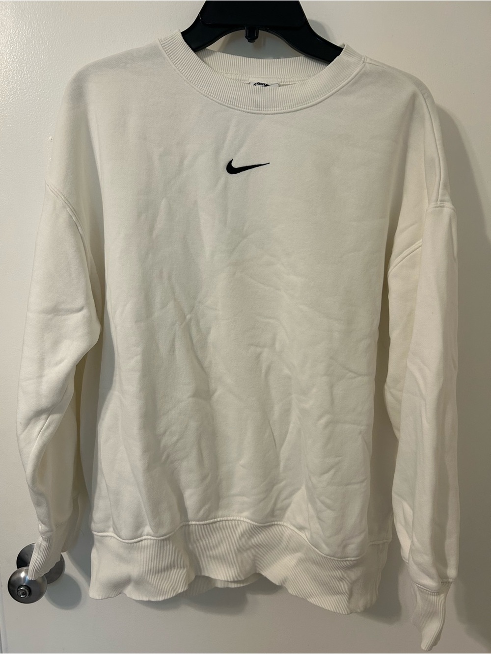 Nike White Crewneck Sweatshirt with Black Swoosh